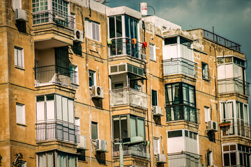 Fototapeta premium View of the facade of a modern building in the streets of Tel Aviv in Israel