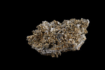 macro stone mineral Quartz Pyrite on a black background