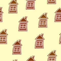 Christmas seamless pattern with colorful gingerbread on an yellow background 