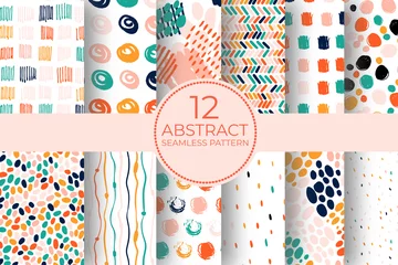 Foto op Canvas Hand drawn circle pattern of brush stroke. Vector seamless pattern set geometric texture shapes. Abstract background coolection of polka dot style in bright color. Decorative print with mosaic texture © Яна Фаркова