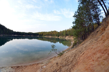 Blue Lake in the Chernigow region, Ukraine.Former quarry of quartz sand for glass production.Popular local resort at present