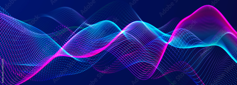 Aufkleber Abstract dynamic waves of particles. Sound wave element. Equalizer for music. Big data visualization. 3d