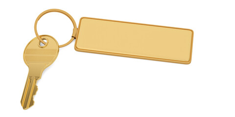 Gold key Isolated On White Background, 3D render. 3D illustration.