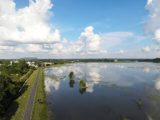 River with clouds in the sky, beautiful view at Khunhan Sisaket Thailand.