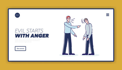 Landing page with angry boss screaming at upset office worker, website template