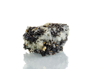 macro mineral stone Quartz Galena Pyrite on a white background