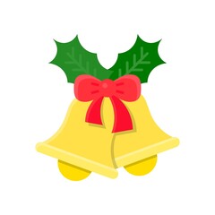 chirstmas bells, ribbons and holly leave vectors, in flat style,