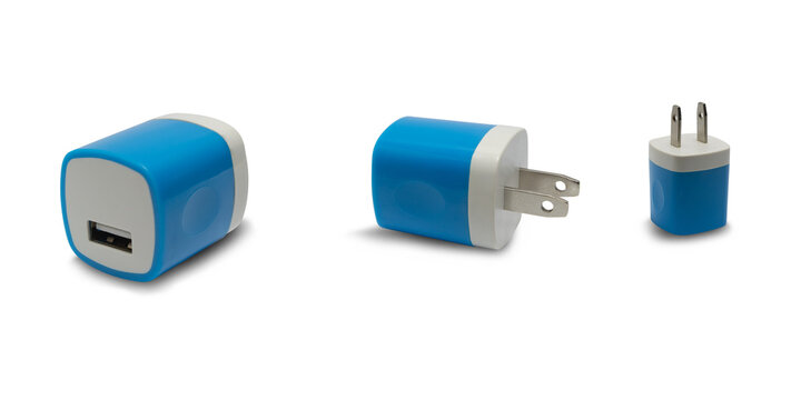 Adapter  blue on a white background,with clipping path