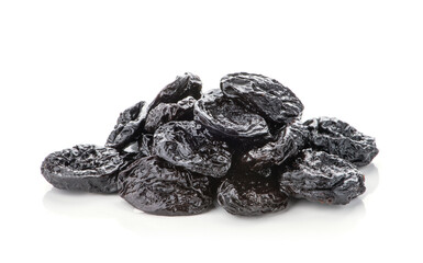 Dry plums isolated on white background