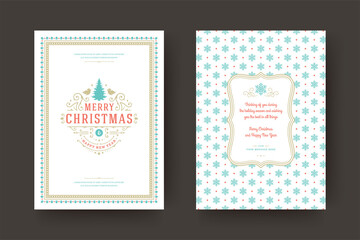Fototapeta na wymiar Christmas greeting card vintage typographic design ornate decoration symbols with winter holidays wish