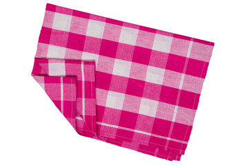Square napkins isolated. Close-up of red and white checkered napkin or picnic tablecloth texture isolated on a white background. Kitchen towel.