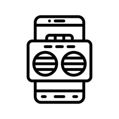 application icons set related mobile phone screen with tape recorder and buttons vectors in lineal style,