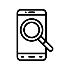 application icons set related mobile phone screen with magnifying glass and buttons vectors in lineal style,