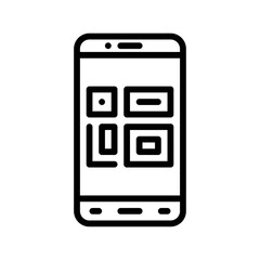 application icons set related mobile phone screen with bar code and buttons vectors in lineal style,