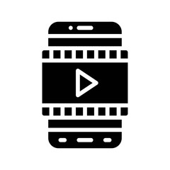application icons set related mobile phone screen with video play button and strips vectors in solid design,