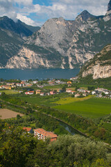 Fototapeta na wymiar Panoramic view of Riva del Garda village in the Garda lake, Trentino Alto-Adige, Italy