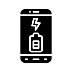 application icons set related mobile phone screen with battery charging and buttons vectors in solid design,