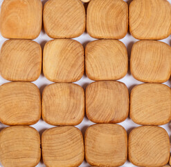 Flat wooden cubes, parallel square stacking