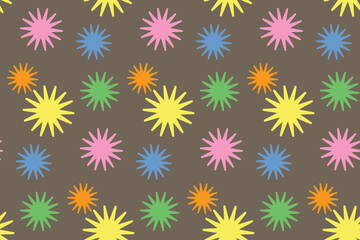 Seamless pattern with stars. Colorful background. Simple creative print for clothes, web, greeting cards, gift wrap and design. Yellow, blue, purple, pink and green colors. Jpg file