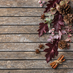 Autumn fall thanksgiving day floral composition with dried leaves