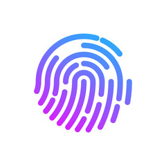 Colorful fingerprint. ID app icon. Fingerprint identification system. Authentication security. Biometrics sensors. Fingerprint scanner logo, sign,symbol. Forensic. Vector illustration, flat, clip art