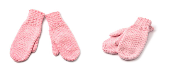 Pink mittens isolated on white background