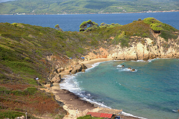 Hidden Sand,beautiful beach on the island of Skiathos , . Greece