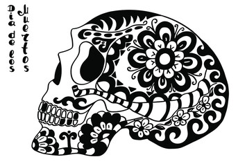 Mexican holiday Day of the Dead Celebration Festival and Halloween. Sugar skull  for poster, card, print, emblem, sign, tattoo, t-shirt. background. Vector illustration Dia de los Muertos.