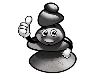Pile of balanced rocks cartoon character thumb up isolated on white