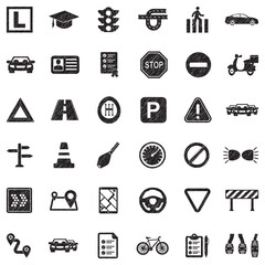 Driving School Icons. Black Scribble Design. Vector Illustration.