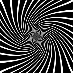 Twist, spiral, swirl, twirl element. BW Radial rotating stripes