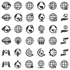 Earth Globe Icons. Black Scribble Design. Vector Illustration.