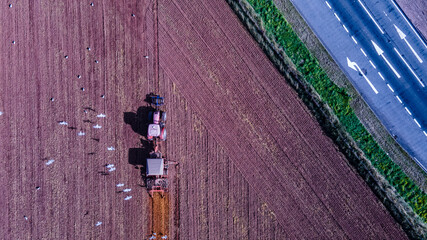 Obraz premium Farming season starts and all agricultural equipment started their seasonal activity