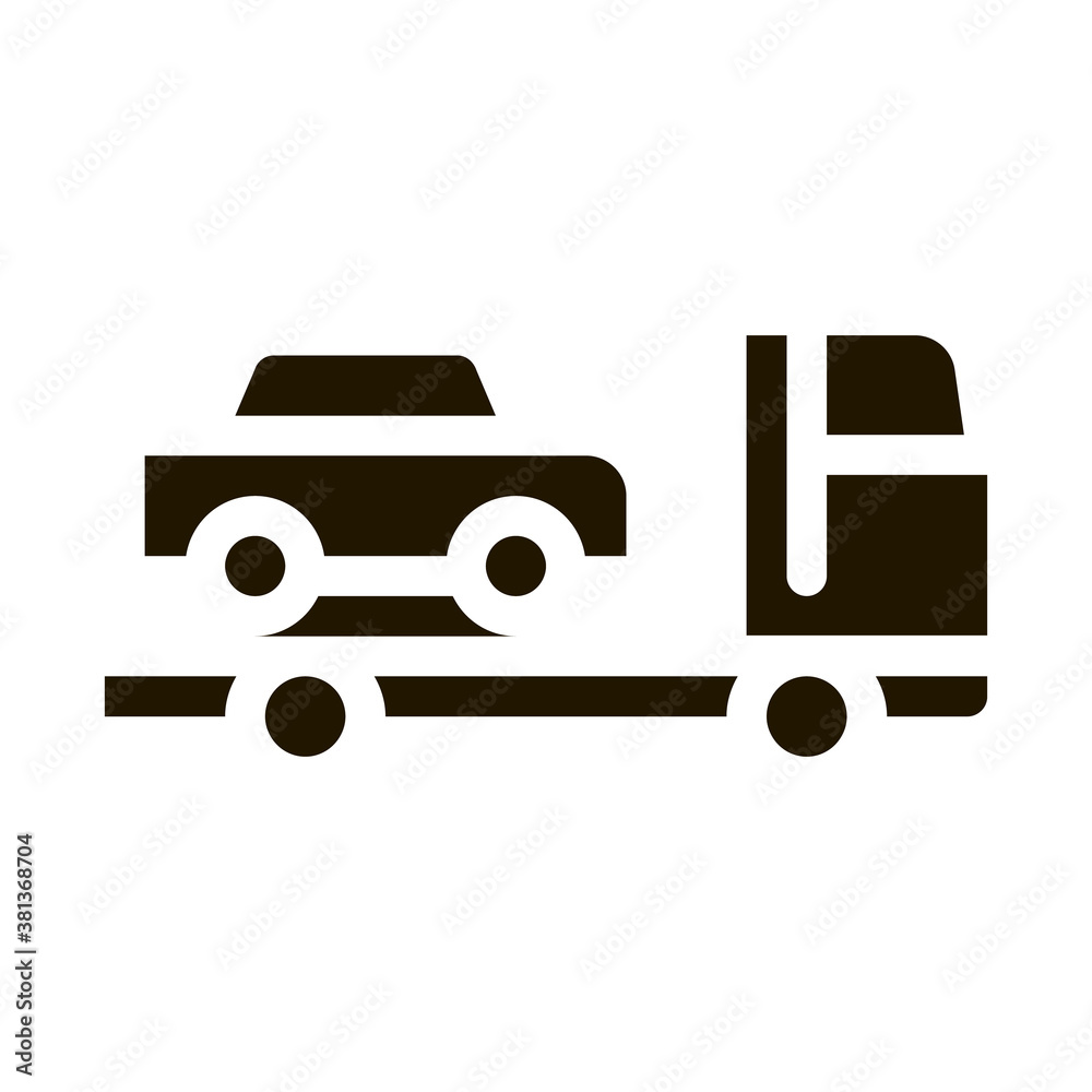 Wall mural Truck Picks Up Car glyph icon vector. Truck Picks Up Car Sign. isolated symbol illustration