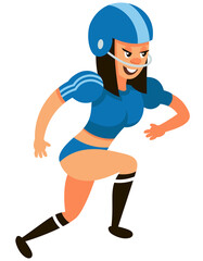 Fototapeta na wymiar Running american football player. Female character in cartoon style.