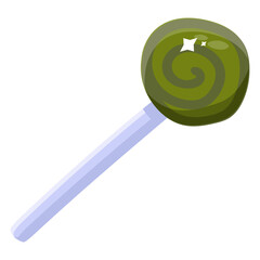 Green swirl lollipop candy on white background