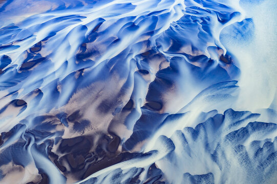 Aerial abstract of a river in Iceland. Seen from a plane. 