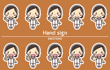 女性看護師のハンドサインイラストセット