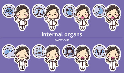 女性看護師とネガテイブ表情セット / 内臓アイコンの吹き出し