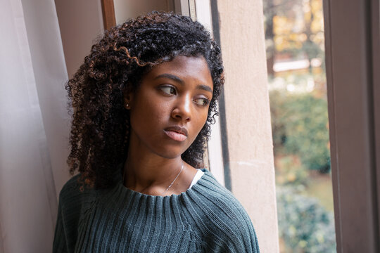 Black Woman Feeling Depression Symptoms Alone At Home