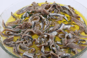 anchovies with virgin olive oil typical spanish mediterranean food