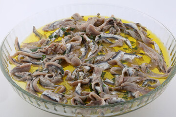 anchovies with virgin olive oil typical spanish mediterranean food