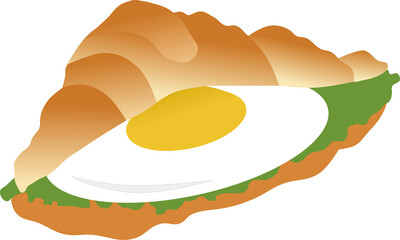 Illustration of croissant with salad and egg