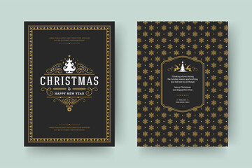 Christmas greeting card vintage typographic design ornate decoration symbols
