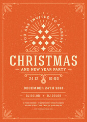 Christmas party invitation retro typography and decoration elements.