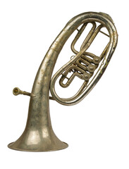 Obraz na płótnie Canvas Old vintage tenor horn on a white background, isolated