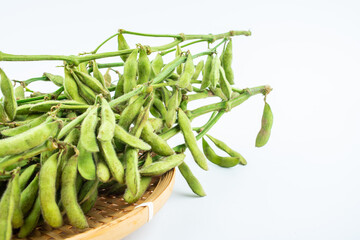 Fresh edamame on white background