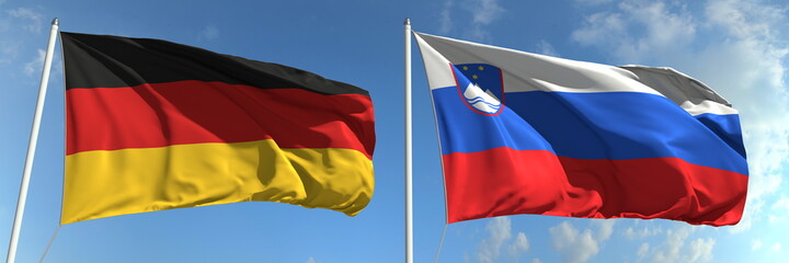 National flags of Germany and Slovenia, 3d rendering