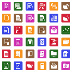 Documents Icons. White Flat Design In Square. Vector Illustration.
