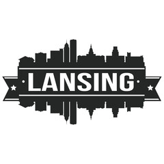 Lansing Michigan, Skyline Silhouette Design City Vector Art Stencil.